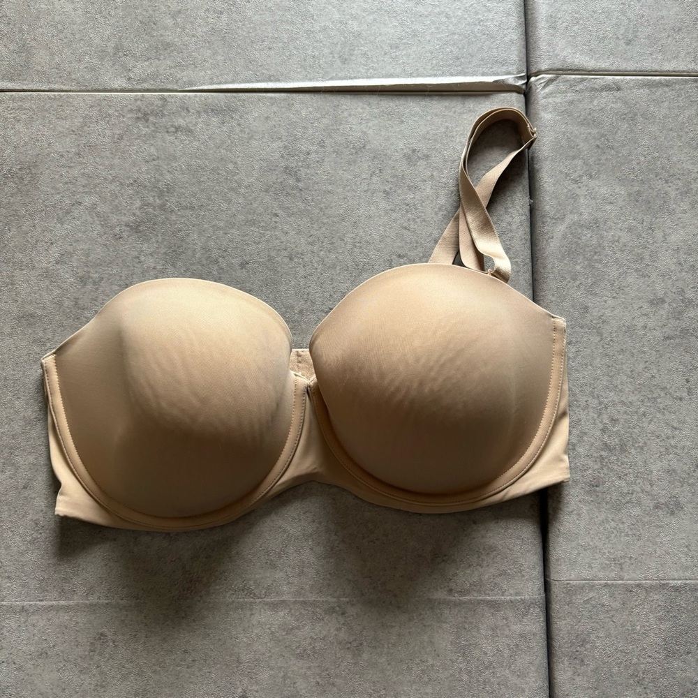 Strapless nude Cacique bra with one strap